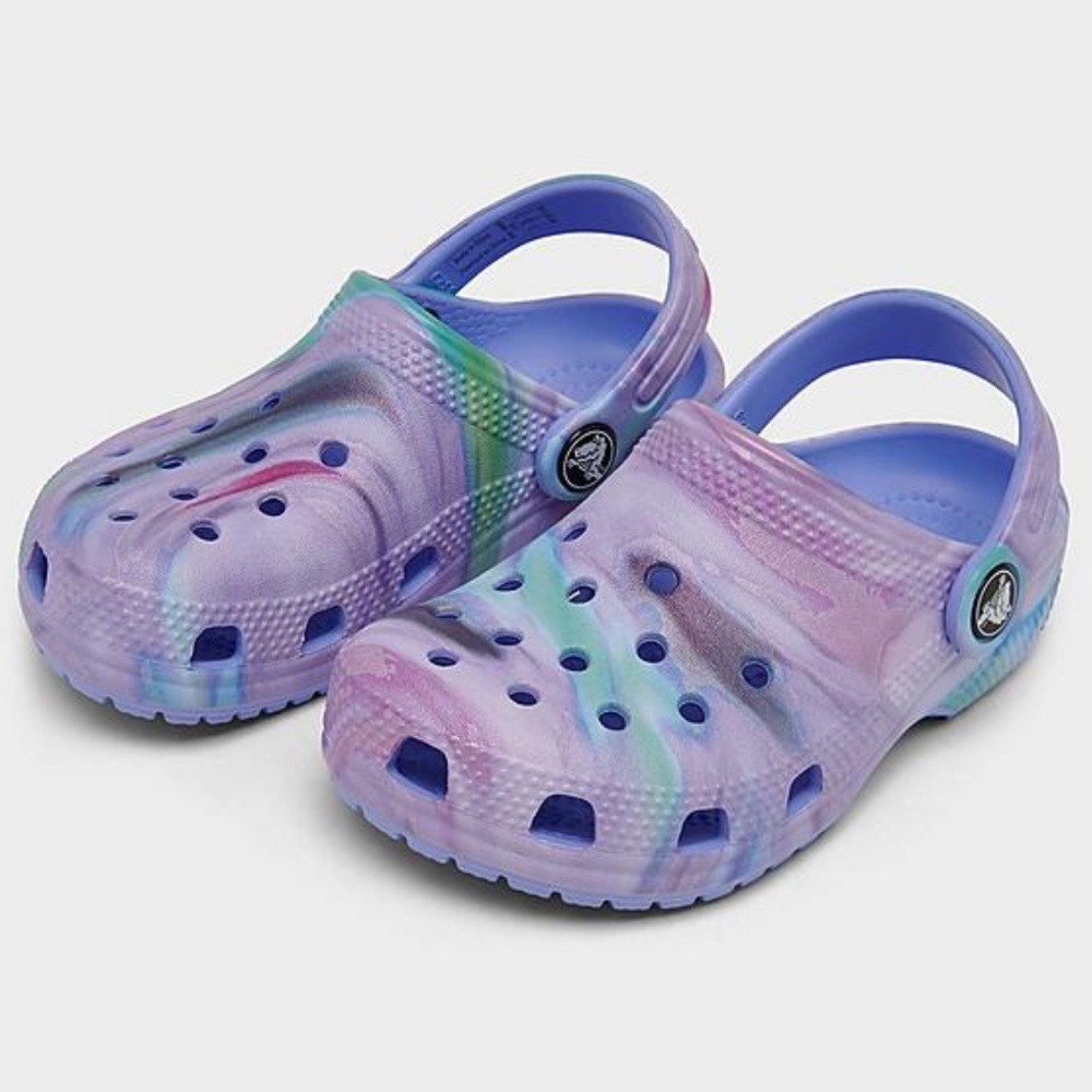 New with tags Girls toddler CROCS classic purple moon jelly swirl crocs